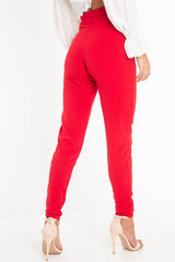 Red Tie Front Crepe Cigarette Trousers - Ryanne-Trousers