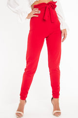 Red Tie Front Crepe Cigarette Trousers - Ryanne-Trousers