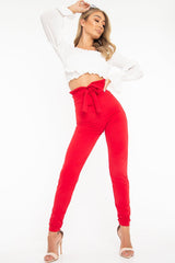 Red Tie Front Crepe Cigarette Trousers - Ryanne-Trousers