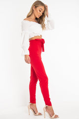 Red Tie Front Crepe Cigarette Trousers - Ryanne-Trousers