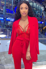 Red Tie Front Crepe Cigarette Trousers - Ryanne-Trousers