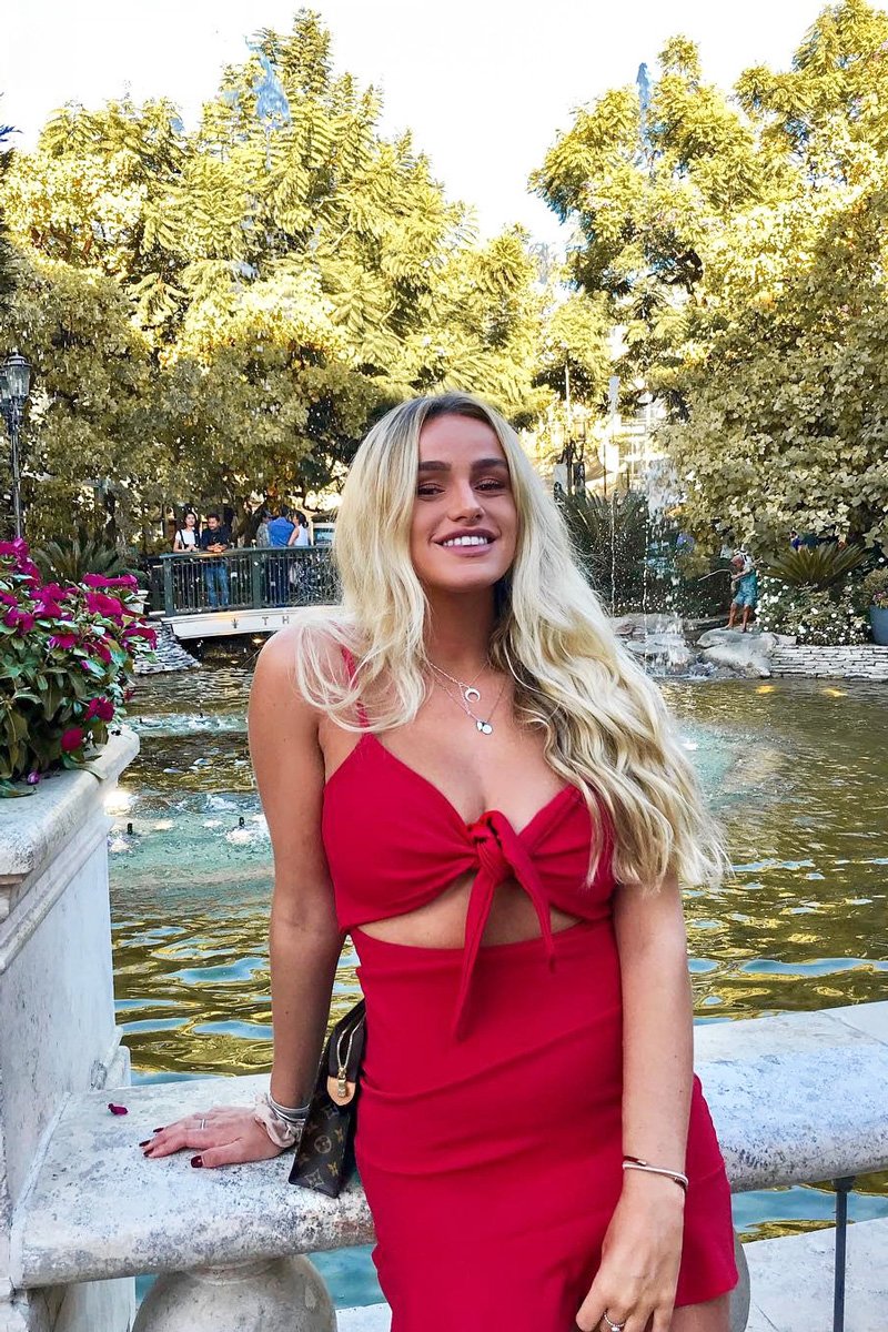 Red Tie Front Ruffle Hem Mini Dress - Darianna-Dresses