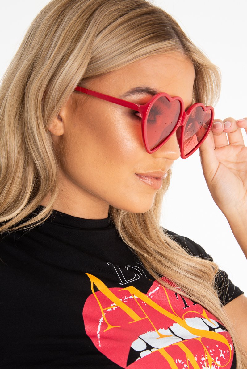 Red Tinted Lens Heart Shape Sunglasses - Elleah-Sunglasses