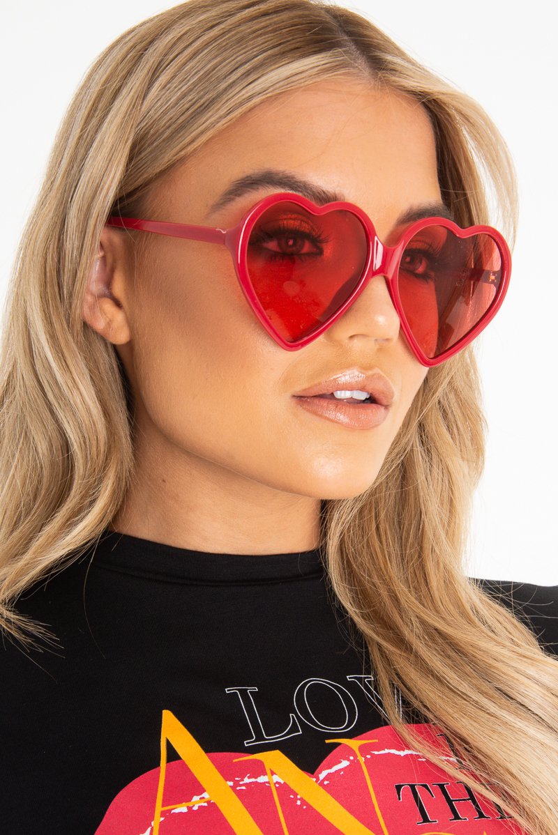 Red Tinted Lens Heart Shape Sunglasses - Elleah-Sunglasses