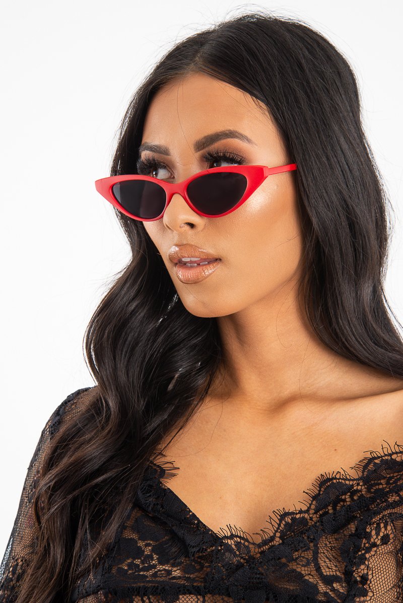 Red Tinted Lens Mini Cat Eye Sunglasses - Ezrie-Sunglasses