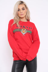 Red Tokyo Slogan Sweatshirt - Lilah-Sweatshirts