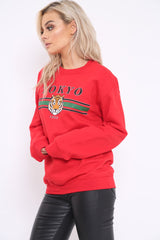 Red Tokyo Slogan Sweatshirt - Lilah-Sweatshirts