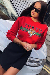 Red Tokyo Slogan Sweatshirt - Lilah-Sweatshirts