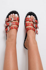 Red Triple Buckle Sandals - Winslow-Sliders