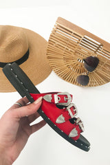 Red Triple Buckle Sandals - Winslow-Sliders
