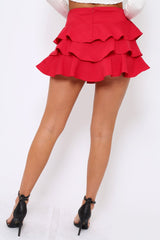 Red Triple Frill High Waisted Shorts - Alice-Shorts