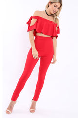 Red Trousers and Crop Top Co-ord - Daizy-Co-ords