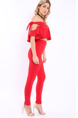 Red Trousers and Crop Top Co-ord - Daizy-Co-ords