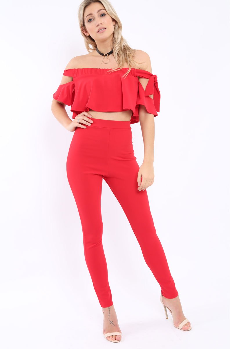 Red Trousers and Crop Top Co-ord - Daizy-Co-ords