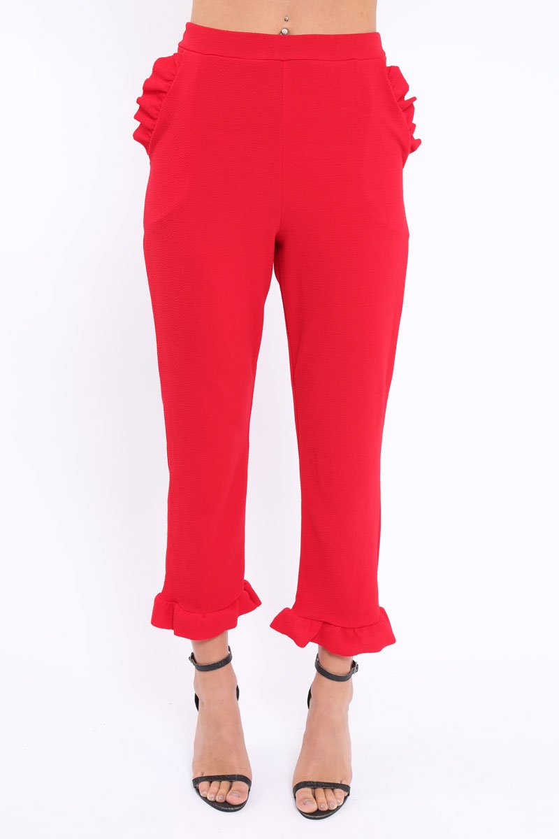 Red Trousers with Frill Detailing - Brayley-Trousers