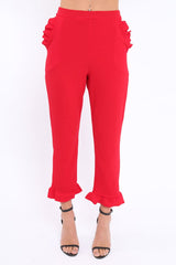 Red Trousers with Frill Detailing - Brayley-Trousers