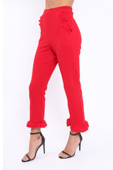 Red Trousers with Frill Detailing - Brayley-Trousers
