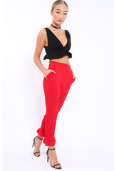 Red Trousers with Frill Detailing - Brayley-Trousers