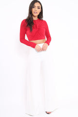Red Twist Knot Front Crop Top - Keely-Crop Tops