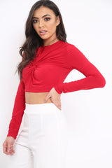 Red Twist Knot Front Crop Top - Keely-Crop Tops