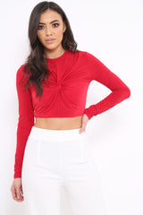 Red Twist Knot Front Crop Top - Keely-Crop Tops
