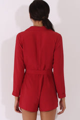 Red Utility Belted Playsuit - Charlee-Playsuits