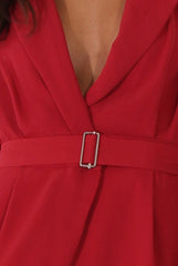 Red Utility Belted Playsuit - Charlee-Playsuits