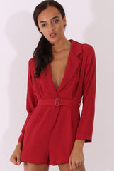 Red Utility Belted Playsuit - Charlee-Playsuits