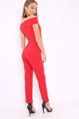 Red V Bardot Jumpsuit - Izzabell-Jumpsuits
