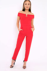 Red V Bardot Jumpsuit - Izzabell-Jumpsuits