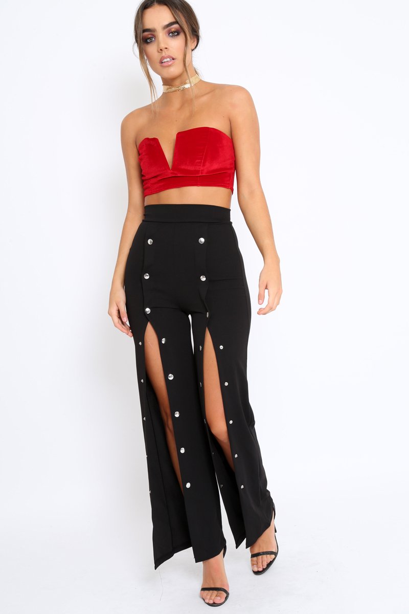 Red V Front Velvet Boob Tube - Evelyn-Crop Tops