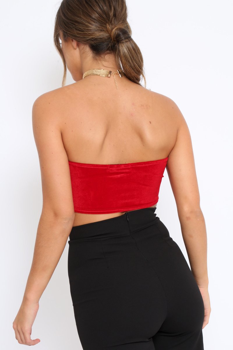 Red V Front Velvet Boob Tube - Evelyn-Crop Tops