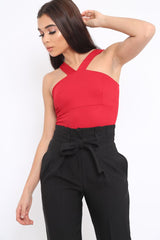 Red V Neck Strap Bandeau Bodysuit - Karlah-Bodysuits