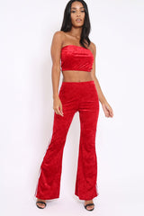 Red Velvet Boobtube and Trouser Set - Shayla-Co-ords