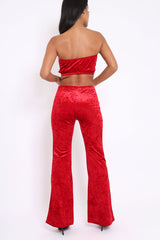 Red Velvet Boobtube and Trouser Set - Shayla-Co-ords
