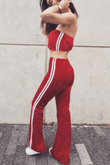 Red Velvet Boobtube and Trouser Set - Shayla-Co-ords