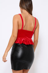 Red Velvet Frill Hem Crop Top - Krissie-Crop Tops