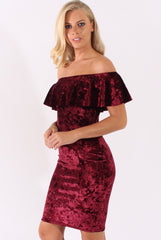 Red Velvet Sparkle Bardot Frill Dress - Bree-Dresses