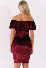 Red Velvet Sparkle Bardot Frill Dress - Bree-Dresses
