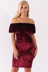 Red Velvet Sparkle Bardot Frill Dress - Bree-Dresses