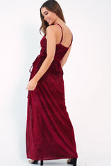 Red Velvet Stripe Wrap Maxi Dress - Tamyah-Dresses