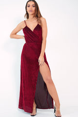 Red Velvet Stripe Wrap Maxi Dress - Tamyah-Dresses