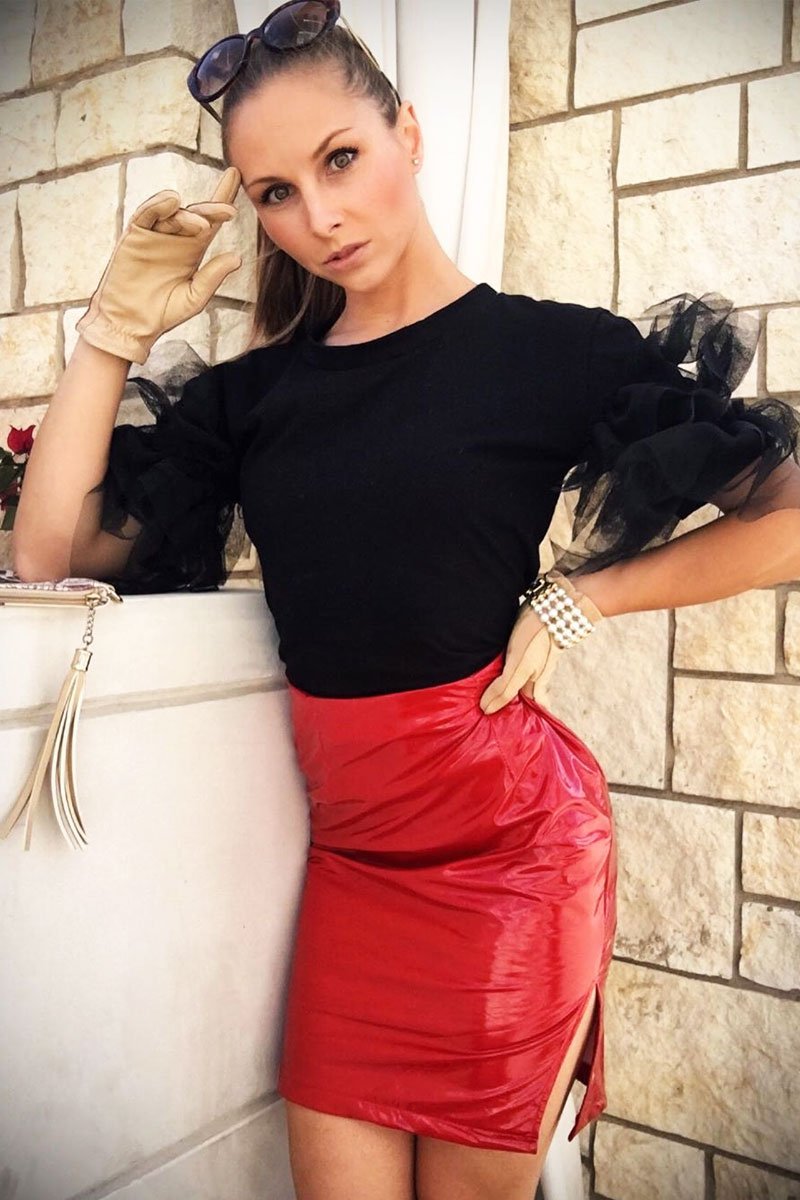Red Vinyl Split Side Mini Skirt - Keagan-Skirts