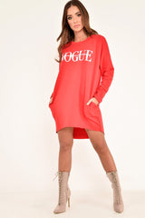 Red Vogue Slogan Oversized Jumper - Bray-Jumper