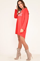 Red Vogue Slogan Oversized Jumper - Bray-Jumper