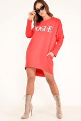 Red Vogue Slogan Oversized Jumper - Bray-Jumper