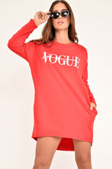 Red Vogue Slogan Oversized Jumper - Bray-Jumper