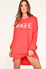 Red Vogue Slogan Oversized Jumper - Bray-Jumper