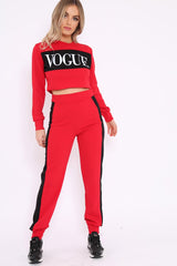 Red Vogue Slogan Tracksuit - Neyla-Co-ords