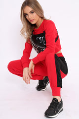 Red Vogue Slogan Tracksuit - Neyla-Co-ords